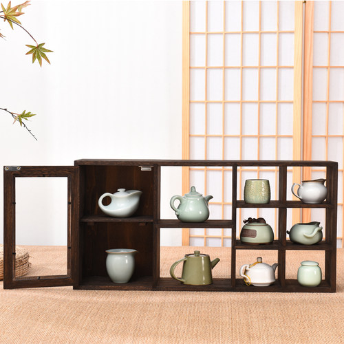 烧桐博古架多宝阁实木中式茶架墙上壁挂隔断置物架多层茶具收纳架