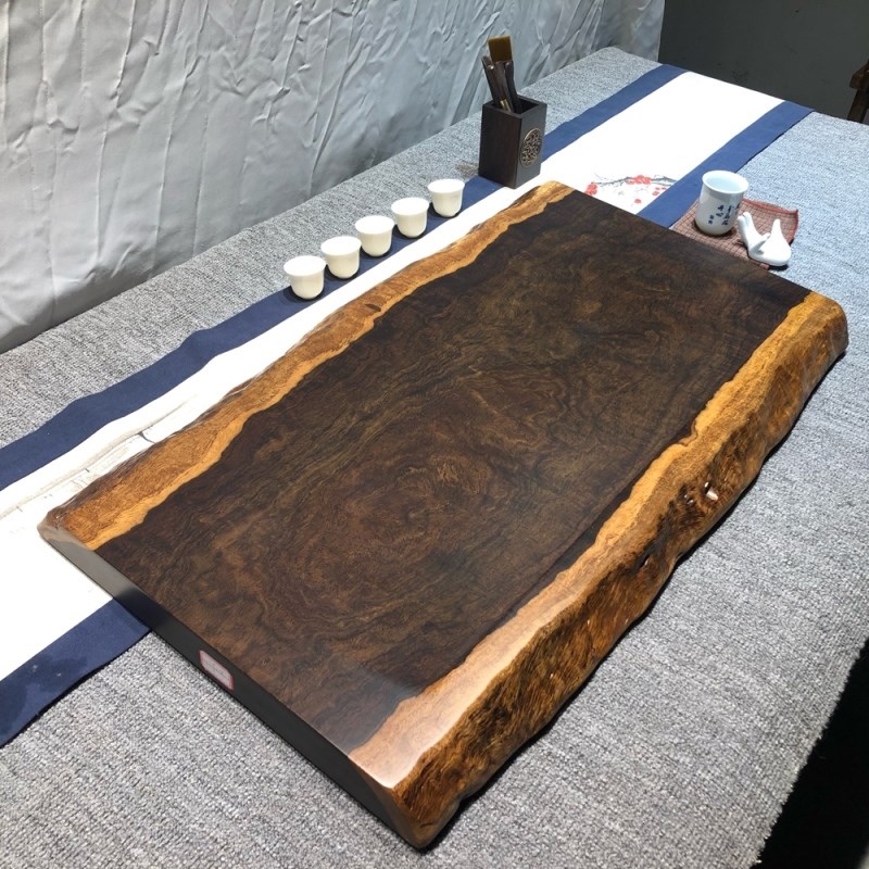 黑檀木茶盘整块实木简约家用大号原木茶台平板天然边茶盘功夫茶具