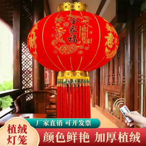 春节2024新款大门口植绒红灯笼一对过新年阳台户外中国风吊灯宫灯