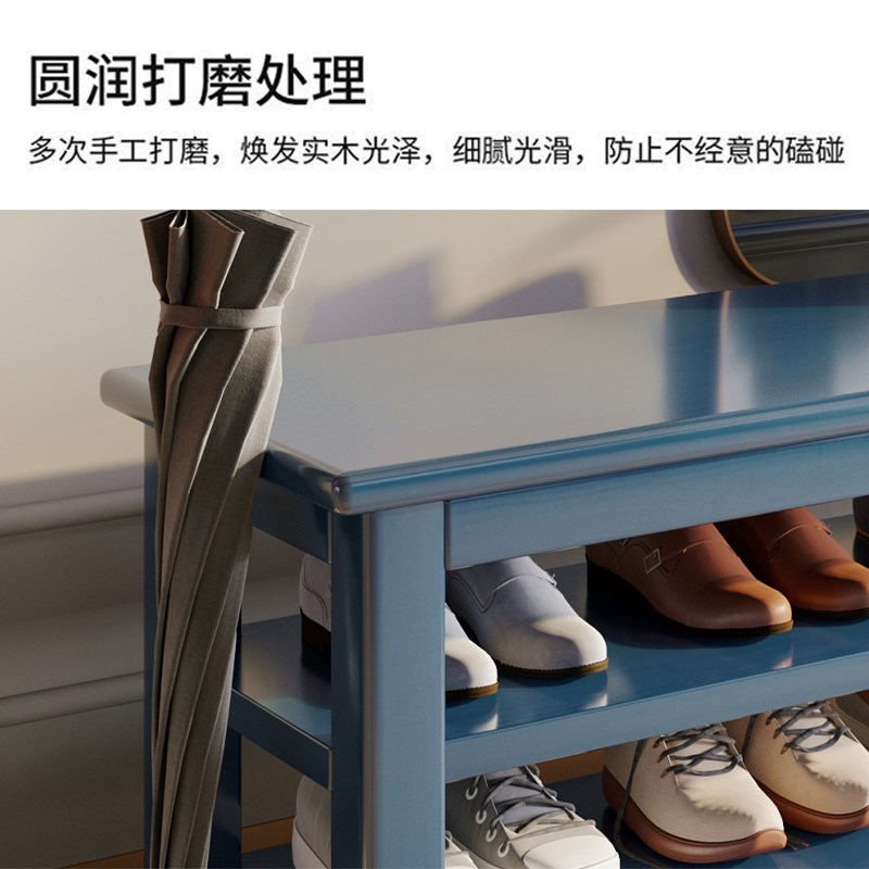 美式全实木换鞋凳复古入户家用进门口轻奢可坐式鞋架一体多层鞋柜