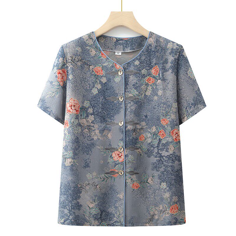 老年人夏装女衬衫奶奶装夏季套装60岁70妈妈短袖上衣老人衣服太太