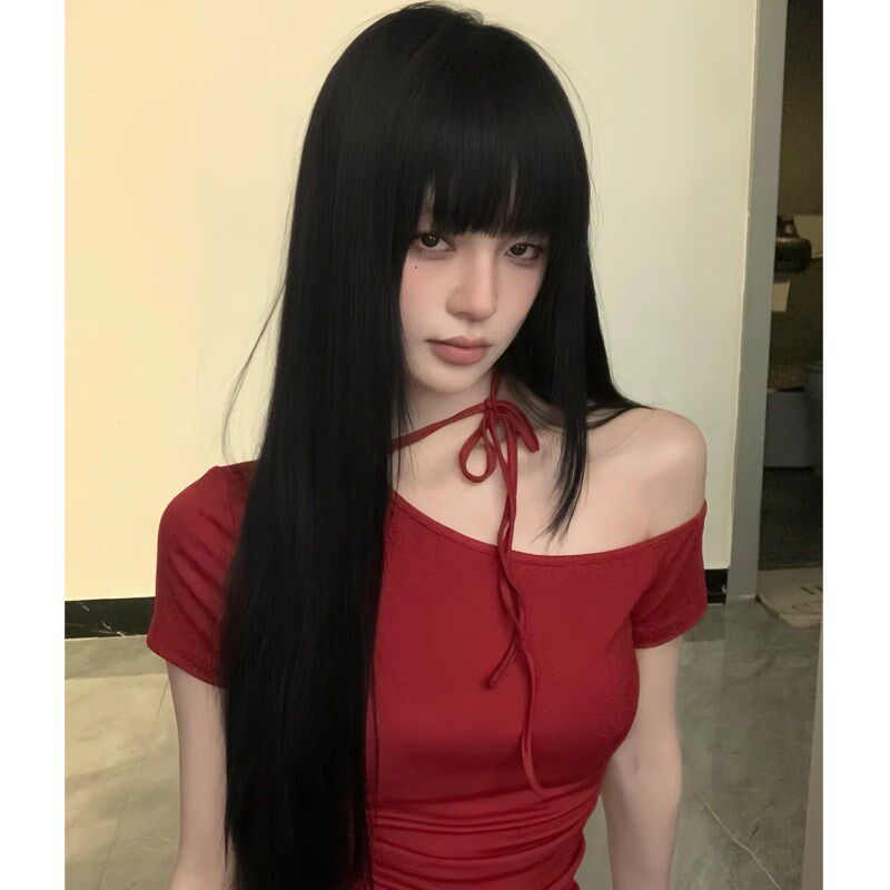 黑长直假发全头套女齐刘海蓬松自然时尚日常整顶黑色假发长直发jk