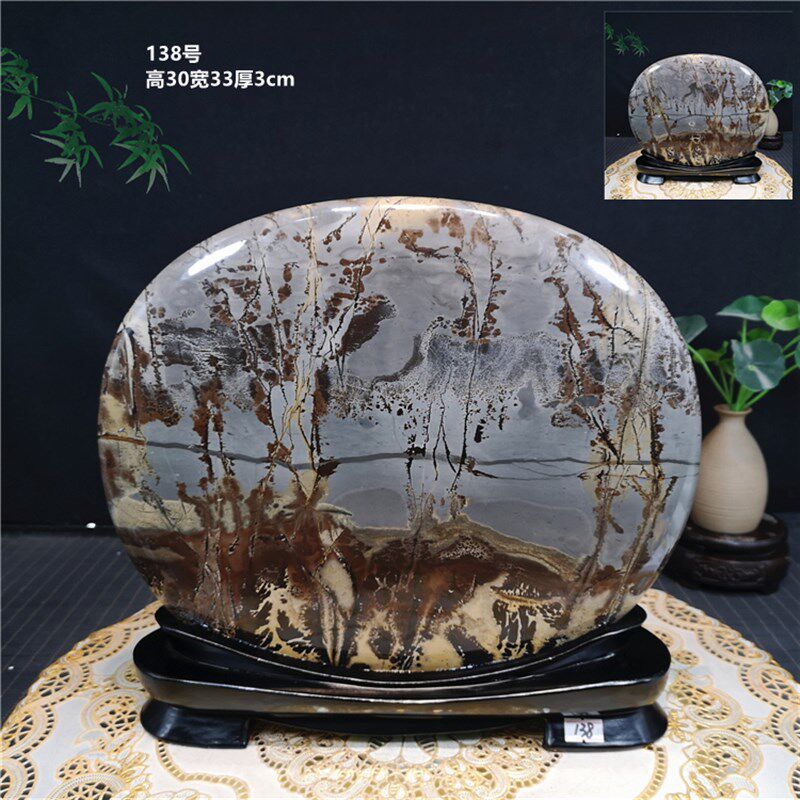 草花石屏风精品奇石摆件原石天然石头观赏彩石水草石画收藏国画石