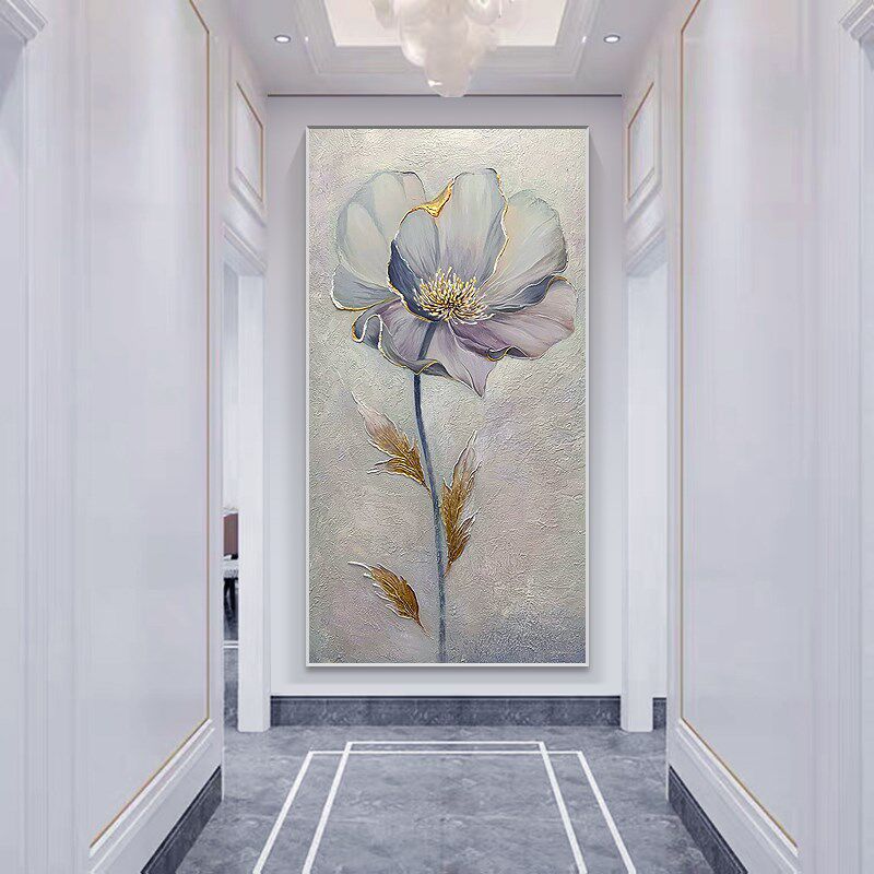 手绘油画花卉法式高端玄关装饰画轻奢高级感美式入户门正对墙挂画
