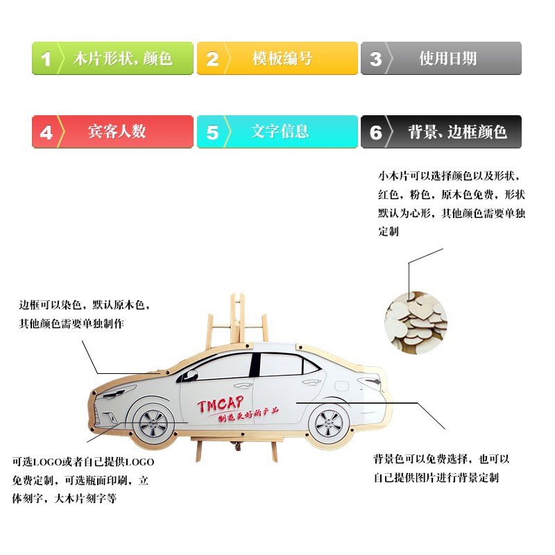 白色汽车创意签名板商务纪念留言许愿瓶木片签字本签名相框板布置