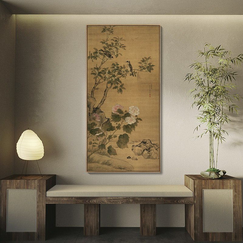 白头荣贵图花鸟古画国画古典中式茶室装饰画客厅玄关背景墙壁画框