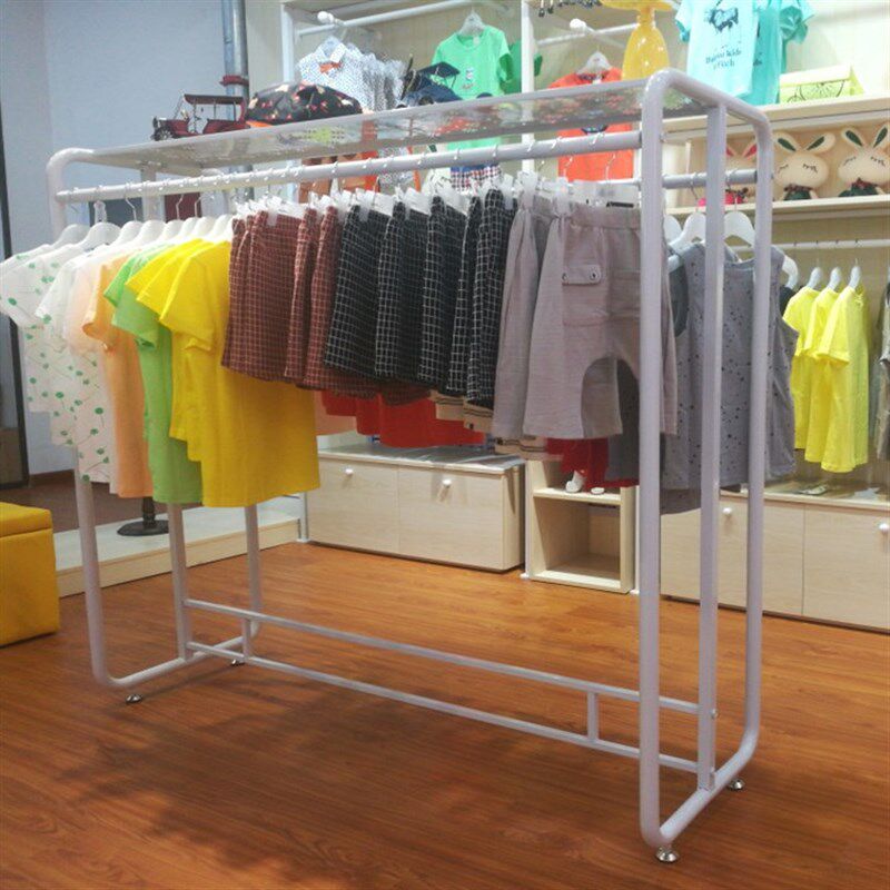 铁艺落地式双杠服装展示架童装双排侧挂衣架内衣店睡衣中岛货架