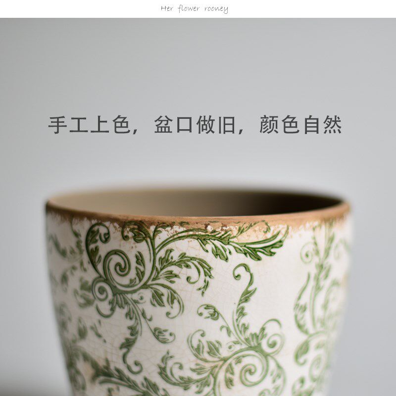 复古陶瓷花盆家用客厅阳台户外庭院欧式美式创意田园风柠檬树陶盆