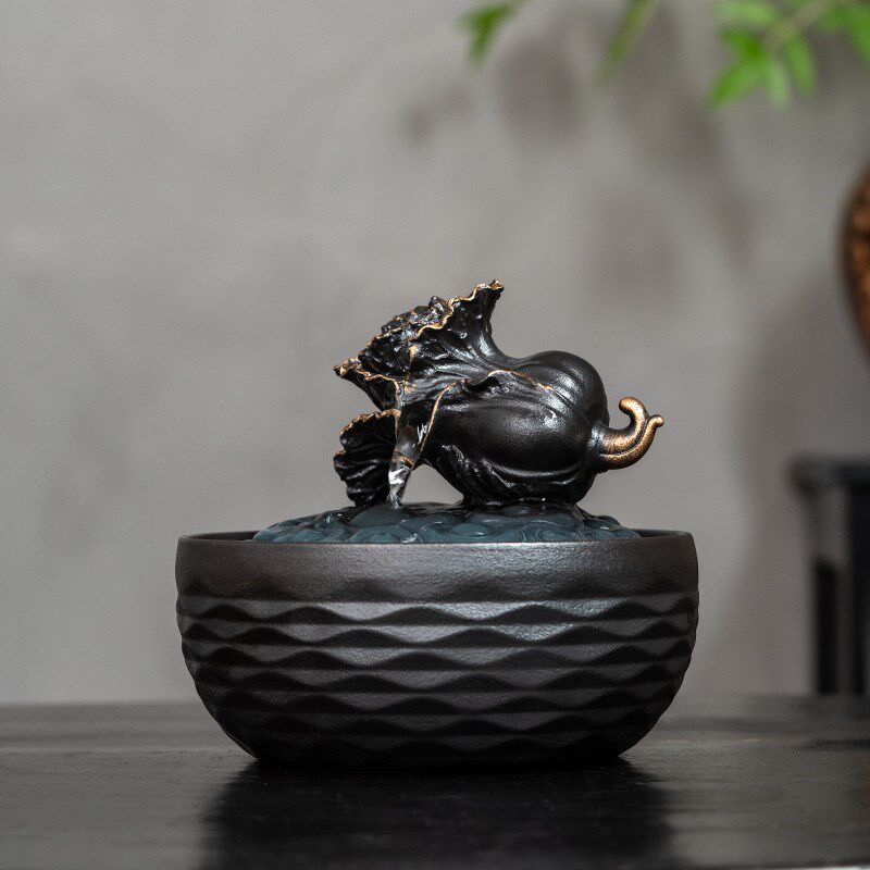 陶瓷USB水循环系统流水摆件办公桌茶台招财装饰品中式喷泉加湿器