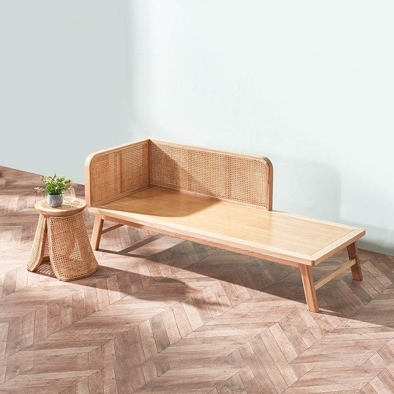 北欧贵妃椅实木贵妃床客厅躺椅藤编沙发轻奢美人榻卧室民宿家具