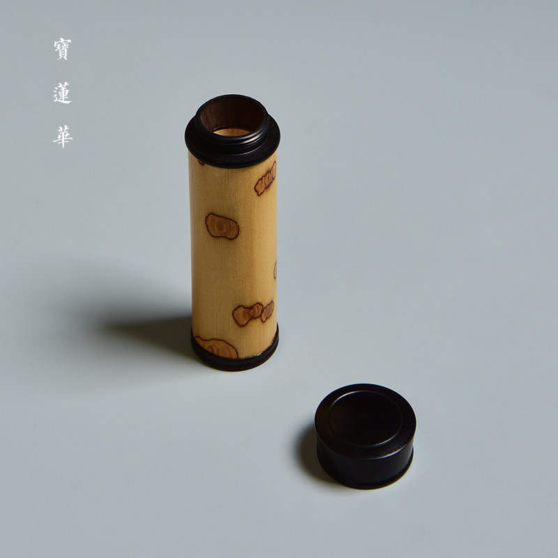 精选蝴蝶斑竹镶黑檀木小罐 中式竹牙签筒 随身竹茶叶罐香筒牙签桶