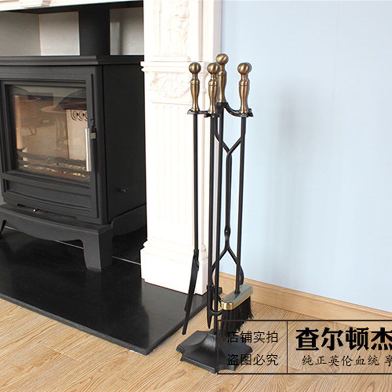 火炉操作工具 真火木壁炉工具套装 壁炉配饰摆件 火钳火钩灰铲