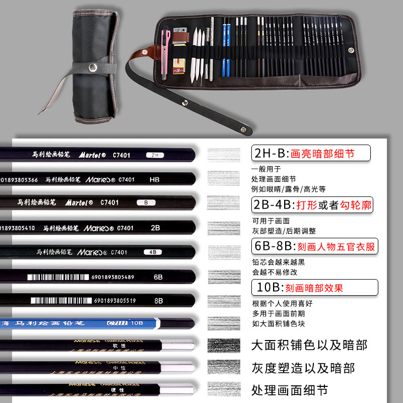 素描工具套装初学者画架画板美术生专用写生工具全套专业套装笔艺