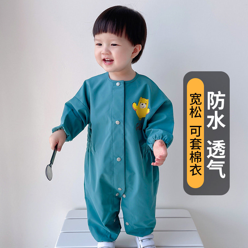 宝宝连体罩衣全身防水吃饭防脏衣婴儿爬行服儿童画画罩衣外穿男女