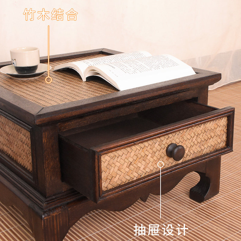 榻榻米桌子小茶几日式实木禅意阳台飘窗桌茶桌竹编中式矮茶台炕桌