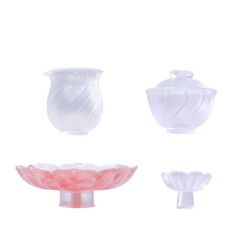 小白茶具//心缘堂琉璃盖碗花笺泡茶碗莲心主人杯透色茶具套装礼盒