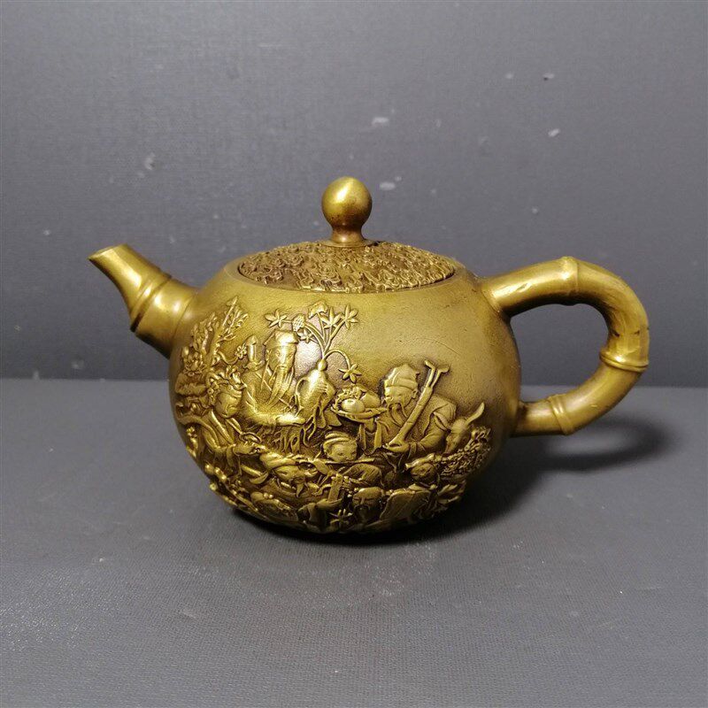 纯铜龙凤麒麟竹编茶壶摆件酒壶水壶家居客厅茶室办公室装饰工艺品