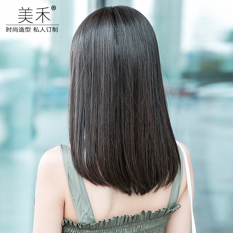美禾 假发女长发齐发尾假发套 空气刘海网红锁骨发时尚全真发发套