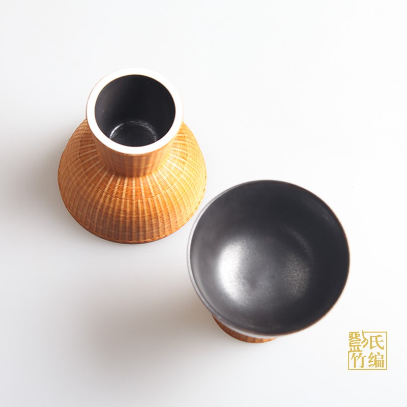 刘氏竹编纯手工艺掬露竹丝扣瓷高脚茶点盘中式禅意零食坚果碟特色