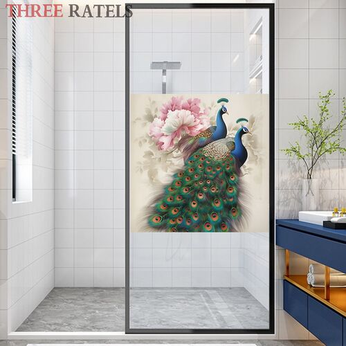一对孔雀贴纸门窗贴花图案玻璃冰箱床边卫生间贴画室内贴墙装饰画
