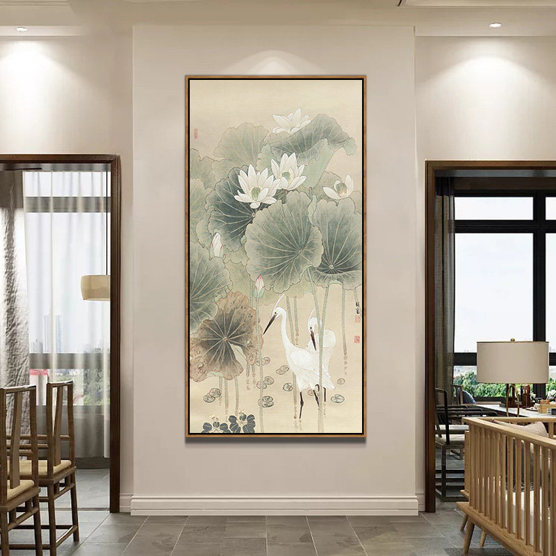牡丹花装饰画玄关竖版挂画新中式客厅走廊过道尽头壁画花开富贵