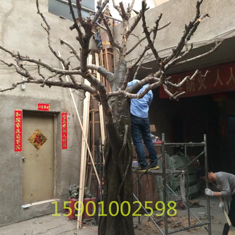 定做新款实木福榕园花卉假树枯树杈干枝装饰树干咖啡造型白色树枝