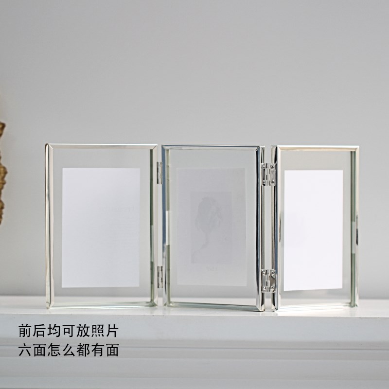 双面透明三联折叠组合摆台金属亚克力相框6寸7寸8寸玻璃照片相册