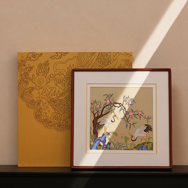 桃竹闻鹤南京云锦装饰画中式卧室挂画送礼品新款教师节礼物谢师礼