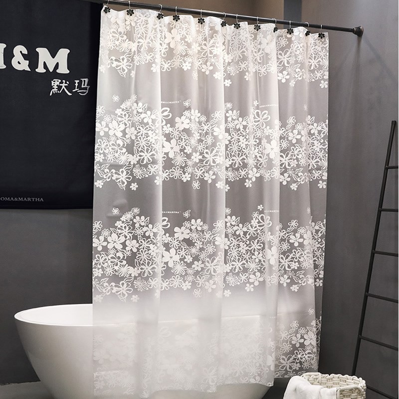 默玛防水加厚浴帘防水布淋浴帘防霉干湿分离隔断淋浴帘白色花蔓