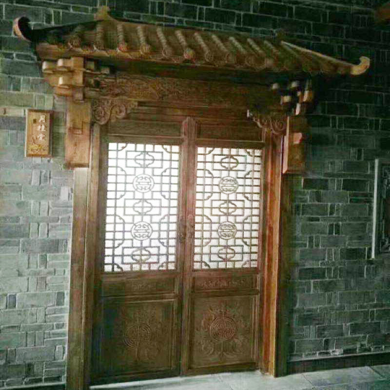定做仿古屋檐中式飞檐东阳木雕装饰假门头翘脚彩绘实木古建筑门楼