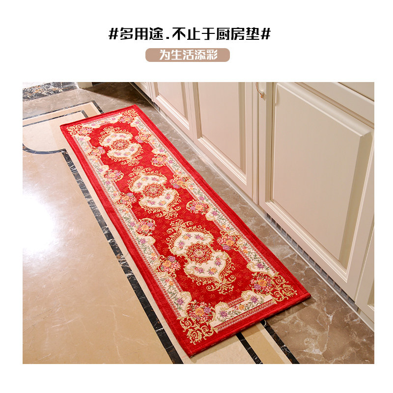欧式厨房地垫卧室床边客厅地毯吸水防滑家用门厅入户加长脚垫红色