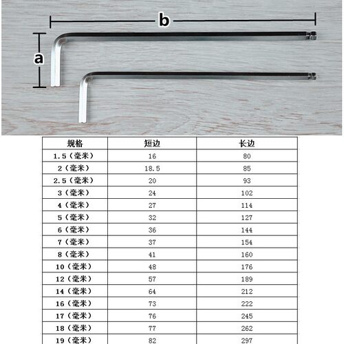 单个中长球头内六角扳手L型6方镀镍2 2.5 3 4 5 6 7 8 10 12 14mm