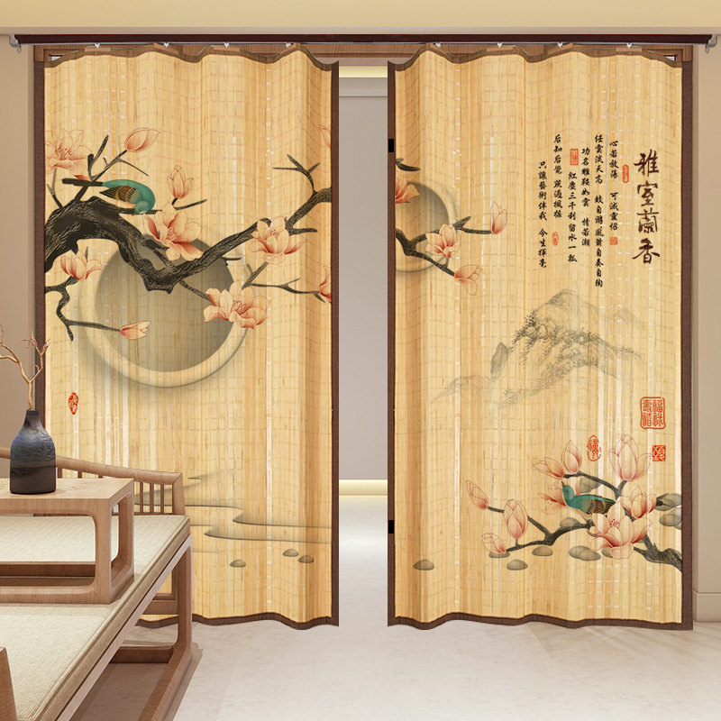 竹门帘家用吊轨移门简易落地推拉门贴隔断隐形门窗帘日式客厅阳台