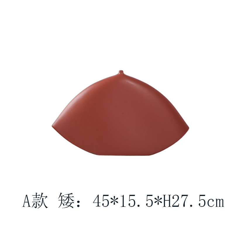 简约红色喜庆陶瓷扁形小口插花器家居客厅卧室装饰花瓶样板房摆件