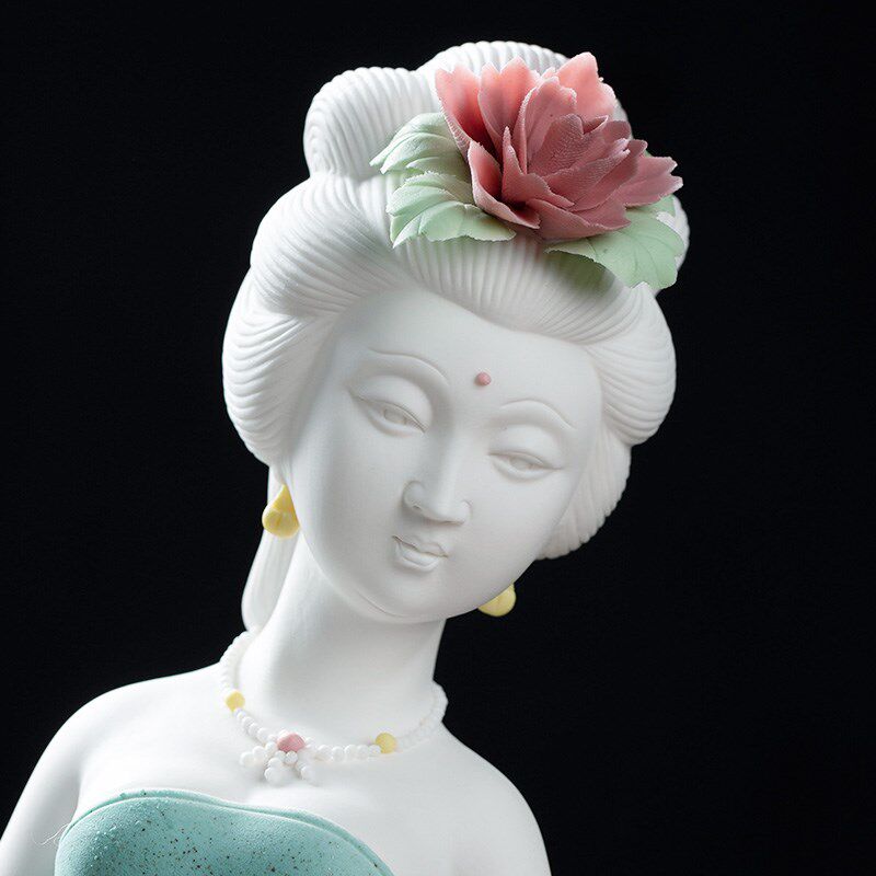 东方泥土《贵妃出浴》德化中式陶瓷艺术品 人物传统雕塑装饰摆件
