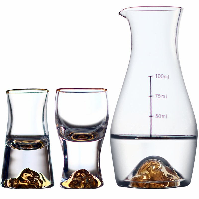 新品水晶分酒壶家用金山玻璃白酒杯分酒器奢华金箔一口杯酒具套装