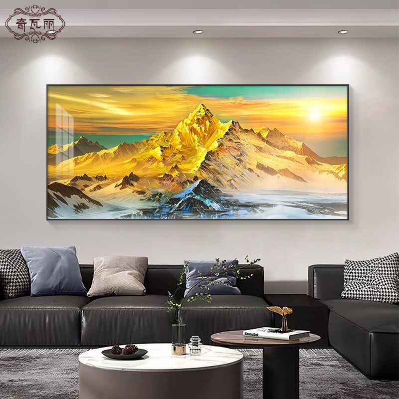 日照金山客厅大白墙装饰画大芬村油画沙发背景墙挂画山水手绘壁画