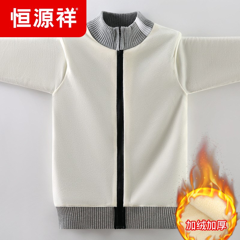 儿童毛衣男童加绒加厚秋冬款2024新款休闲男孩针织线衣开衫立领