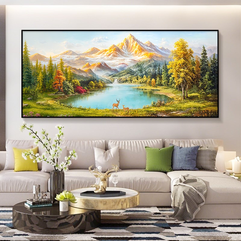 金山聚宝盆客厅沙发背景墙装饰画2026新款山水油画轻奢高级感挂画