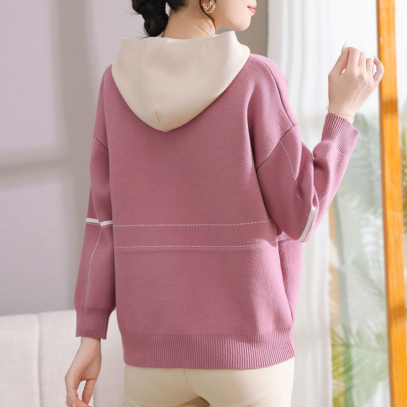 妈妈秋装针织外套短款连帽上衣服2024新款中老年女装高贵风衣夹克