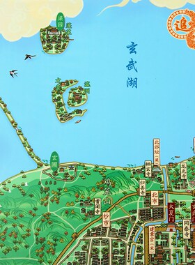 南朝建康城 南京 文创地图 手绘地图 挂画  80X120cm