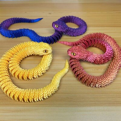3d打印蝰蛇关节蛇活动玩具笔筒造景动物摆件潮玩居家车载装饰模型