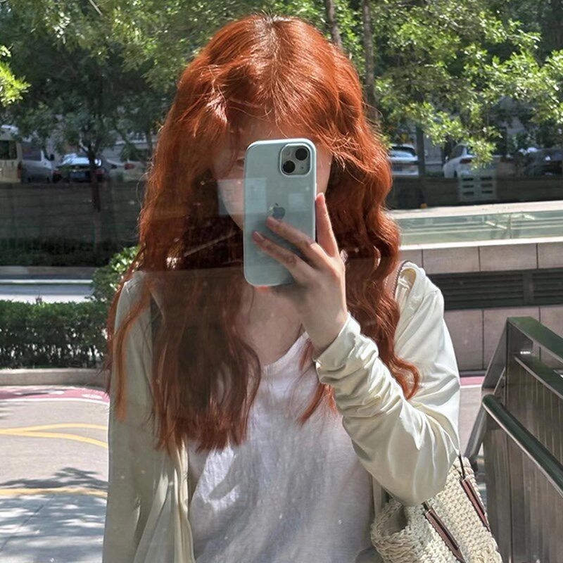 蕾丝焦糖橘棕羊毛卷假发女长卷发中分刘海水波纹长发秋天全头套