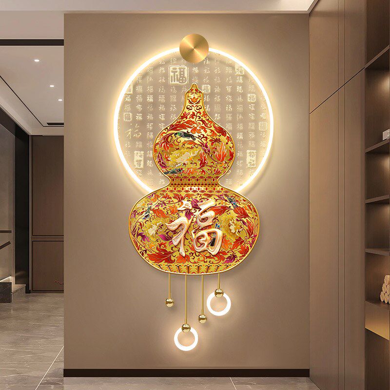 百福图入户玄关装饰画新中式葫芦走廊尽头壁挂画高级感福字吊灯画