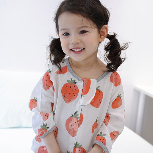 M 七分袖婴儿睡袋双层竹棉纱布宝宝分腿睡袋夏季空调房防踢被