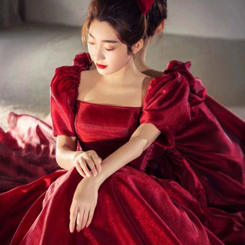 2026新款敬酒服新娘春季酒红色结婚订婚礼服小个子孕妇晚礼服裙女