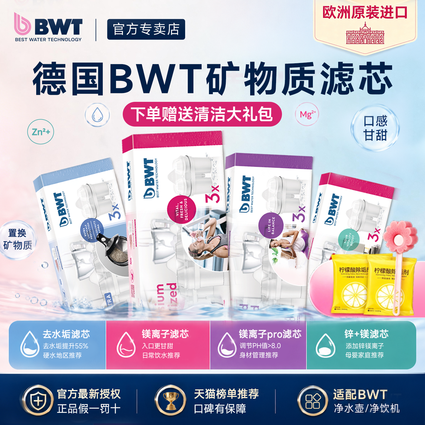 德国倍世BWT进口净水壶滤芯净饮机过滤水壶通用家用镁离子去水垢