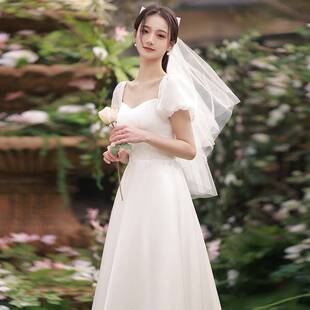 2026新款法式小礼服轻婚纱新娘森系超仙简约出门纱领证登记小白裙