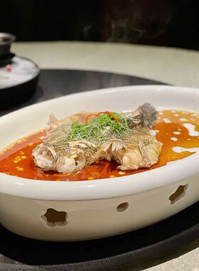 酒店陶瓷餐具蜡烛加热双层旦形梅花炉保温鱼盘中式特色明炉鱼炉盘