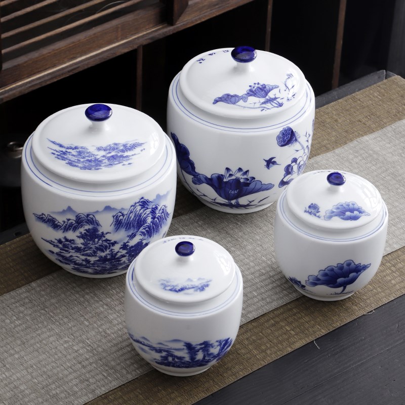 青花瓷茶叶罐陶瓷密封罐家用防潮普洱茶叶存茶罐礼盒装复古中国风
